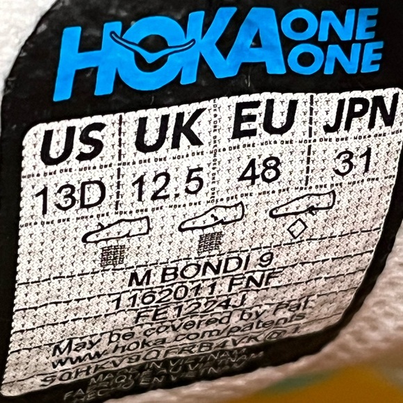 Hoka Bondi 9 Running Shoes. Men’s Size 13D Color White / Yellow - Picture 10 of 13